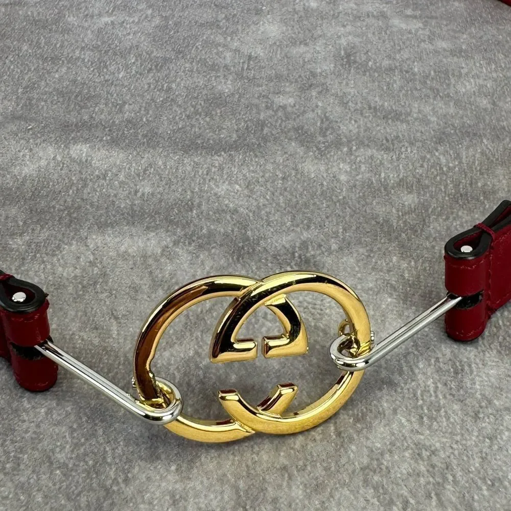 Gucci Red Leather Belt Interlocking Gold Buckle 636902 75/30